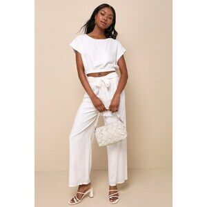 Lulus Sunny Beauty Ivory Linen Two-piece Short Sleeve Jumpsuit White - Size M